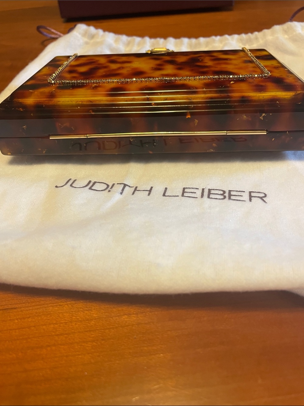Judith Leiber Tortoise and Gold Crystal Minaudière Clutch - Picture 11 of 16